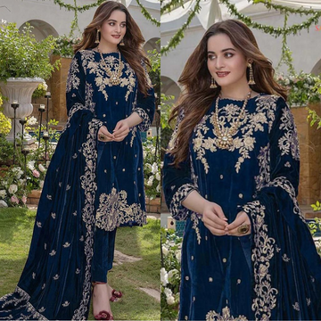 zab955 Embroidered Velvet Three piece With Velvet Shawl Winter Collection
